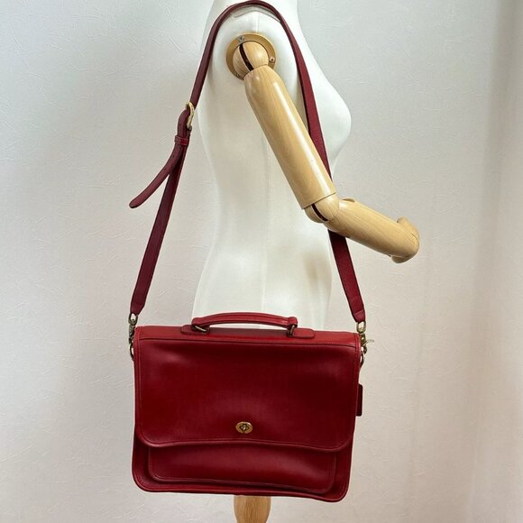 90's Vintage Coach 5181 Shoulder Bag COLEBROOK Messenger Bag Briefcase Red - Picture 1 of 10